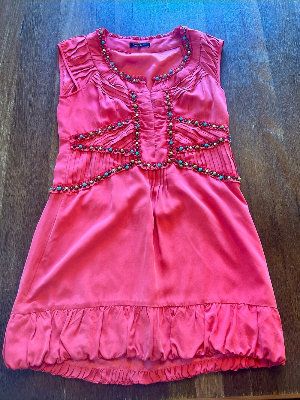 Nanette Lepore Enchanted Beaded Silk Dress Pink Coral  Embellished Size 8 Y2K